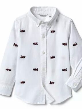 Janie and Jack White Button-Down Shirt with Red Train Embroidery